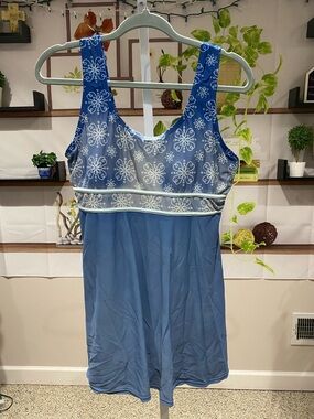 Blair Blue Floral One-Piece Swimdress size 16.